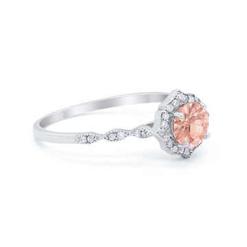 Petite Dainty Wedding Ring Round Simulated Morganite CZ 925 Sterling Silver